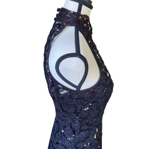Lillie Rubin Vintage Black Lace Halter Dress Size 6 Black Sequins Cocktail Dance - Picture 12 of 16